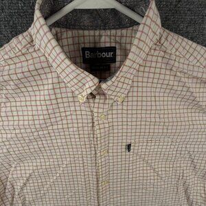 Barbour Regular Fit Us Large Brown Pink Checkered Long Sleeve Button Up Shirt